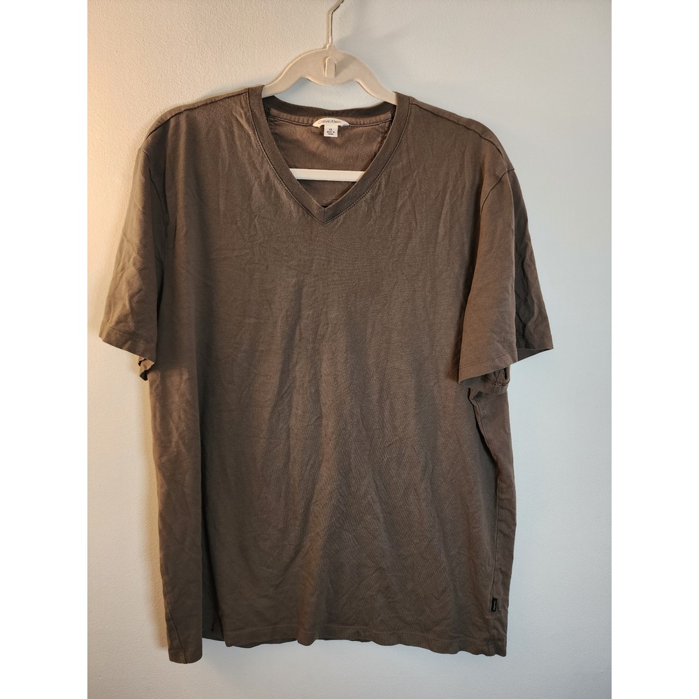Calvin Klein Mens Olive Brown V-Neck Cotton Short Sleeve T-Shirt XL